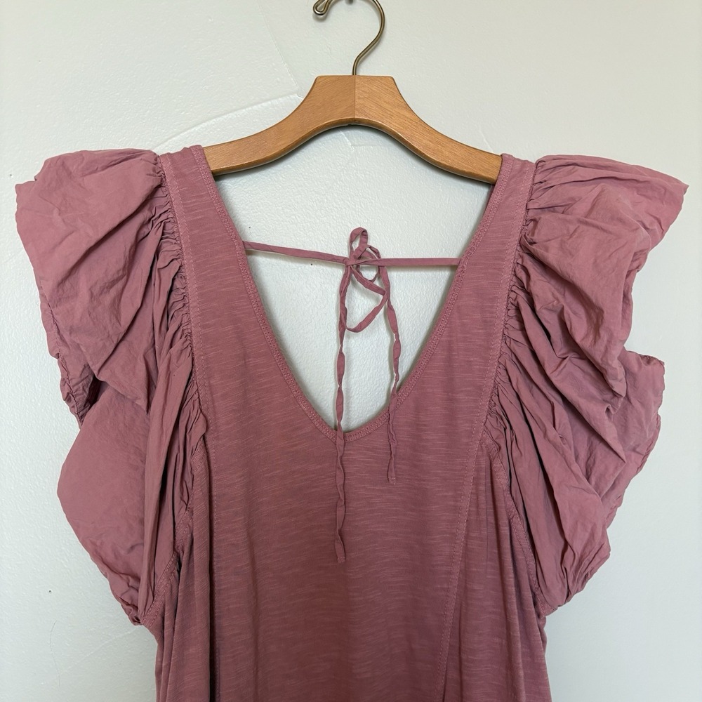 Daily Practice Anthropologie Flutter Sleeve Tee Dress Cotton in Dried Coral SZ M - Picture 12 of 15